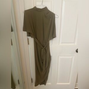 ASOS cap sleeve midi wrap front dress, olive, size 0